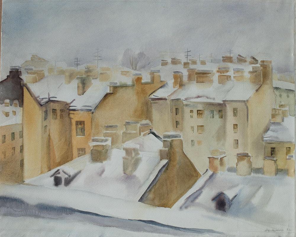 Roofs of Saint-Petersburg. Original modern art painting