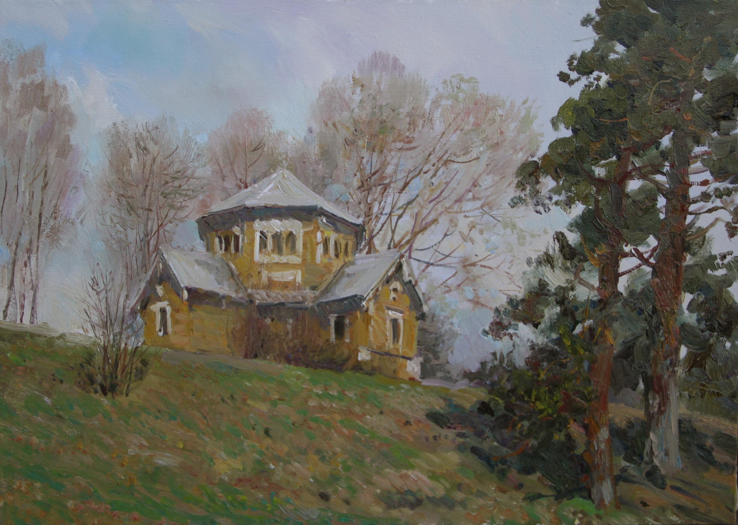 Academic dacha. Spring . Original modern art painting