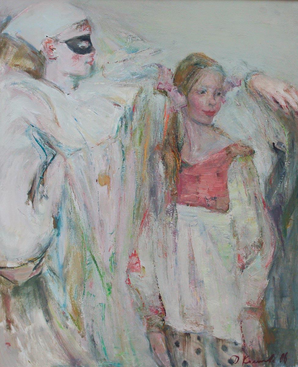 Columbine and Pierrot. Original modern art painting