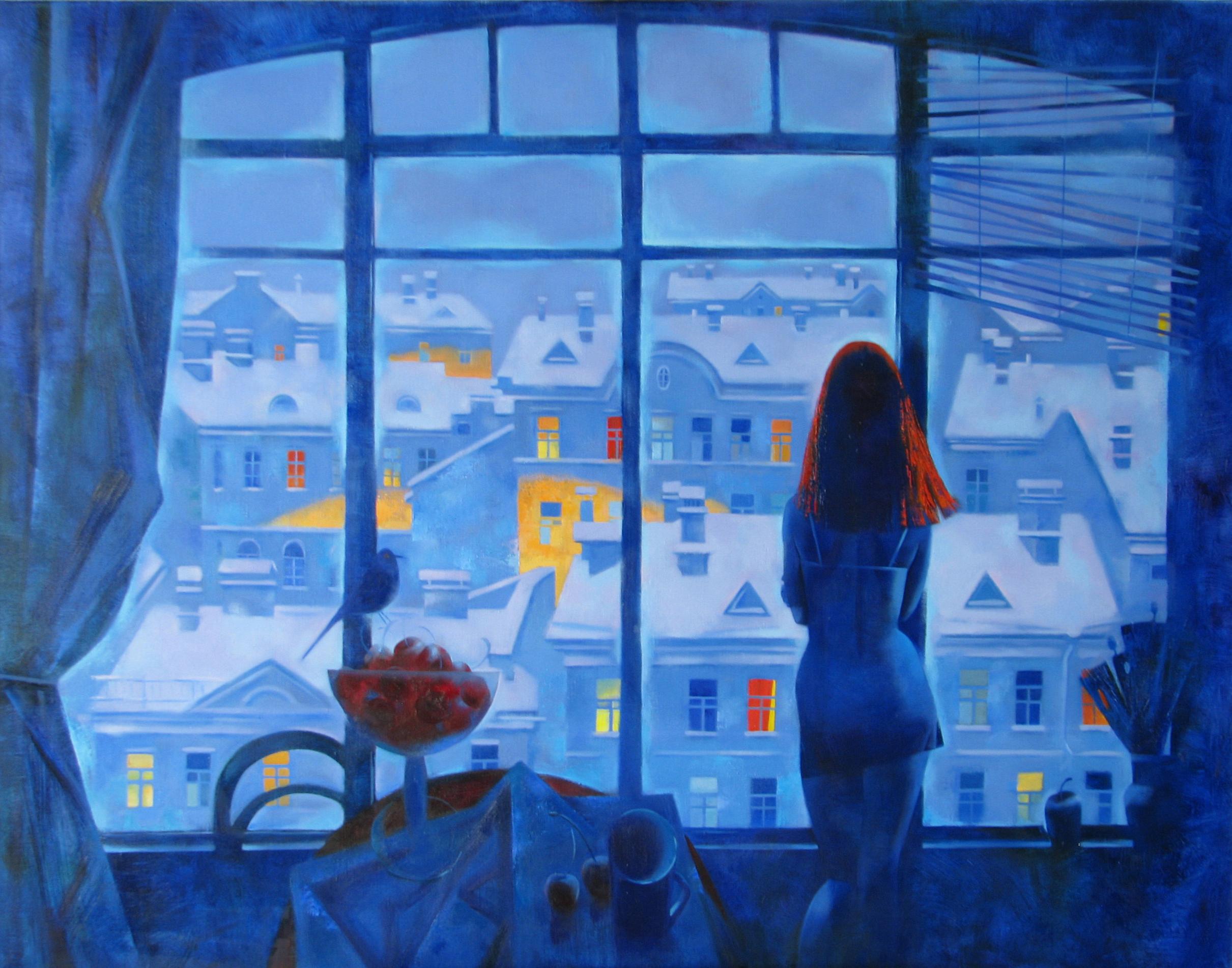 Winter evening. Original modern art painting