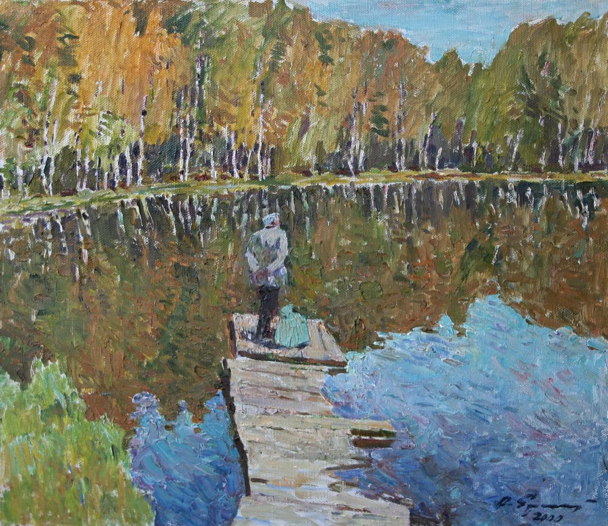 Autumn. Drawbridge. Original modern art painting