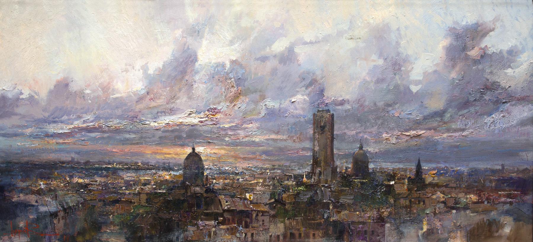 Tramonto in Ferrara. Original modern art painting