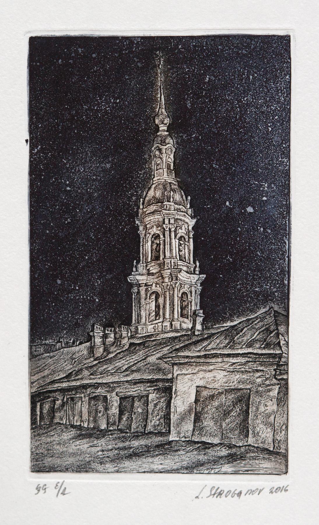 Bell tower. Original modern art painting