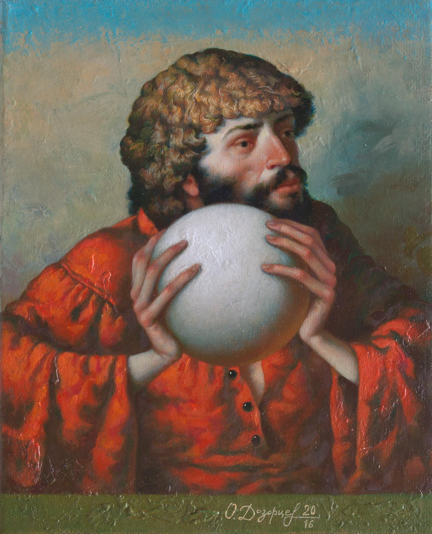 铸造. 男子与球. Original modern art painting
