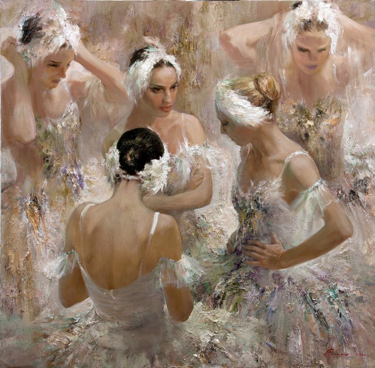 Swan lake. Original modern art painting