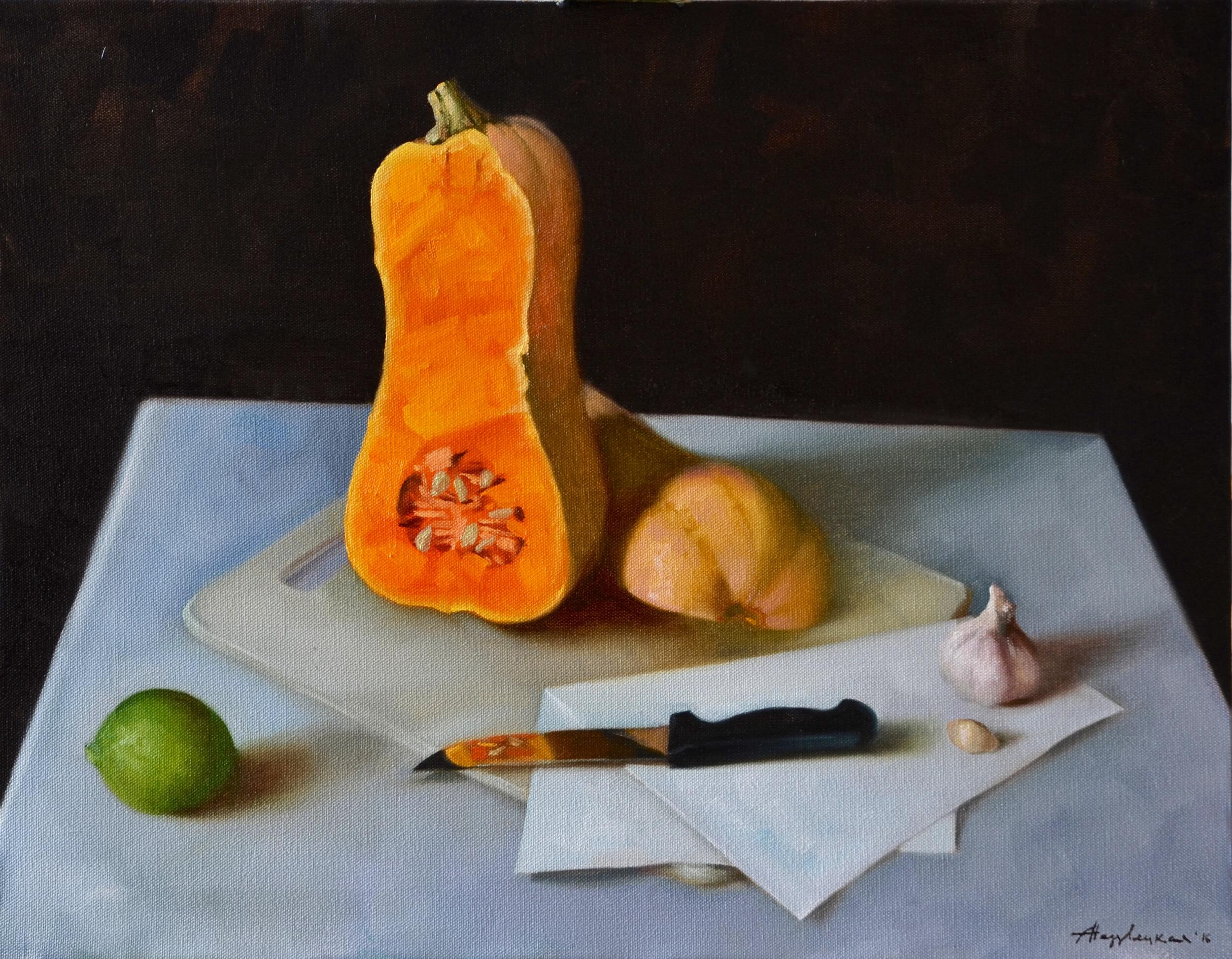Pumpkin and lime. Original modern art painting
