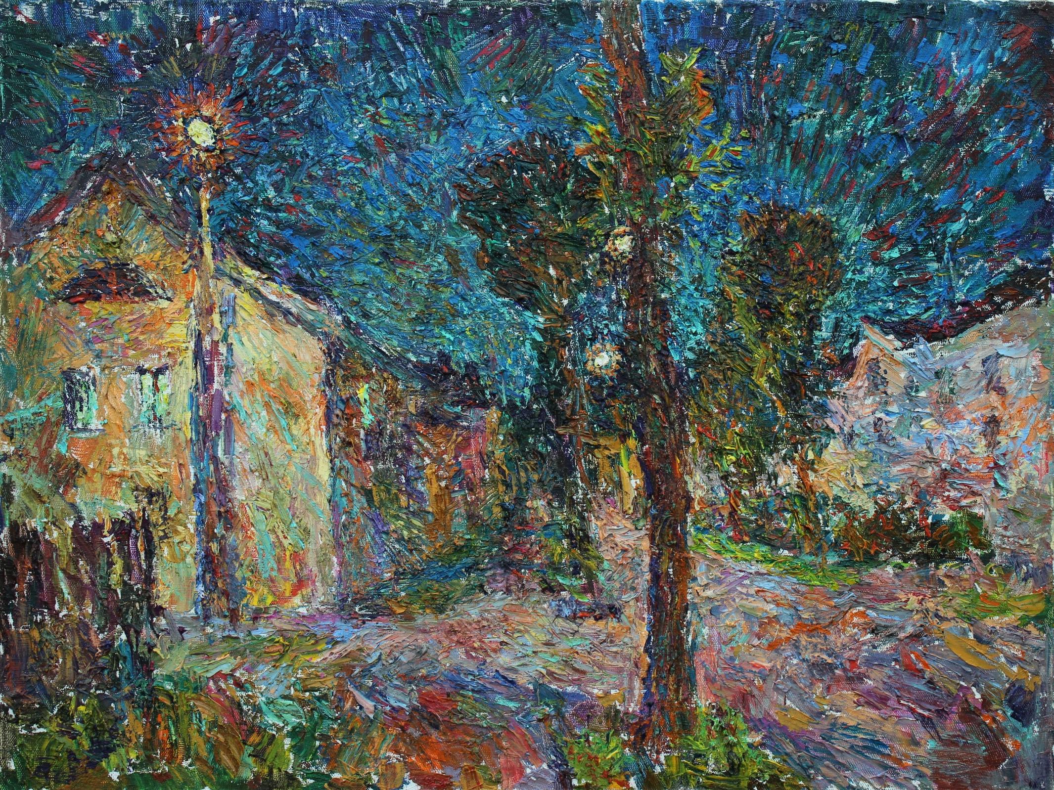 Night on Stakhanovskaya street. Original modern art painting