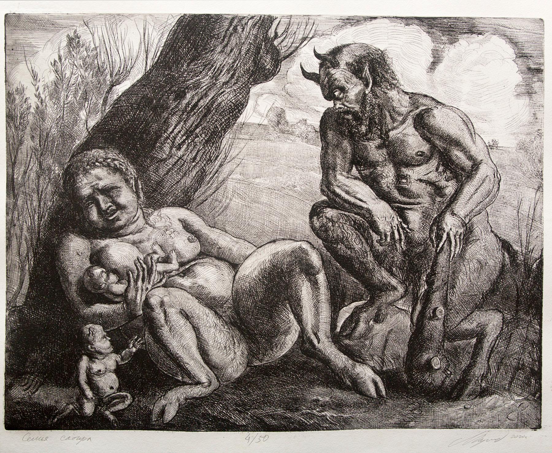 Antique myths in seventeen engravings by Dmitry Margolin. Original modern art painting