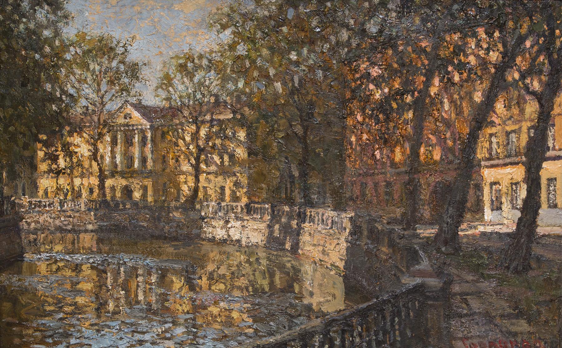 вечер на канале. Original modern art painting