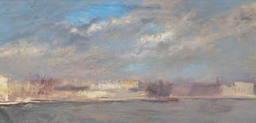 Spring on the neva river near the Smolny cathedral, 2002. Original modern art painting