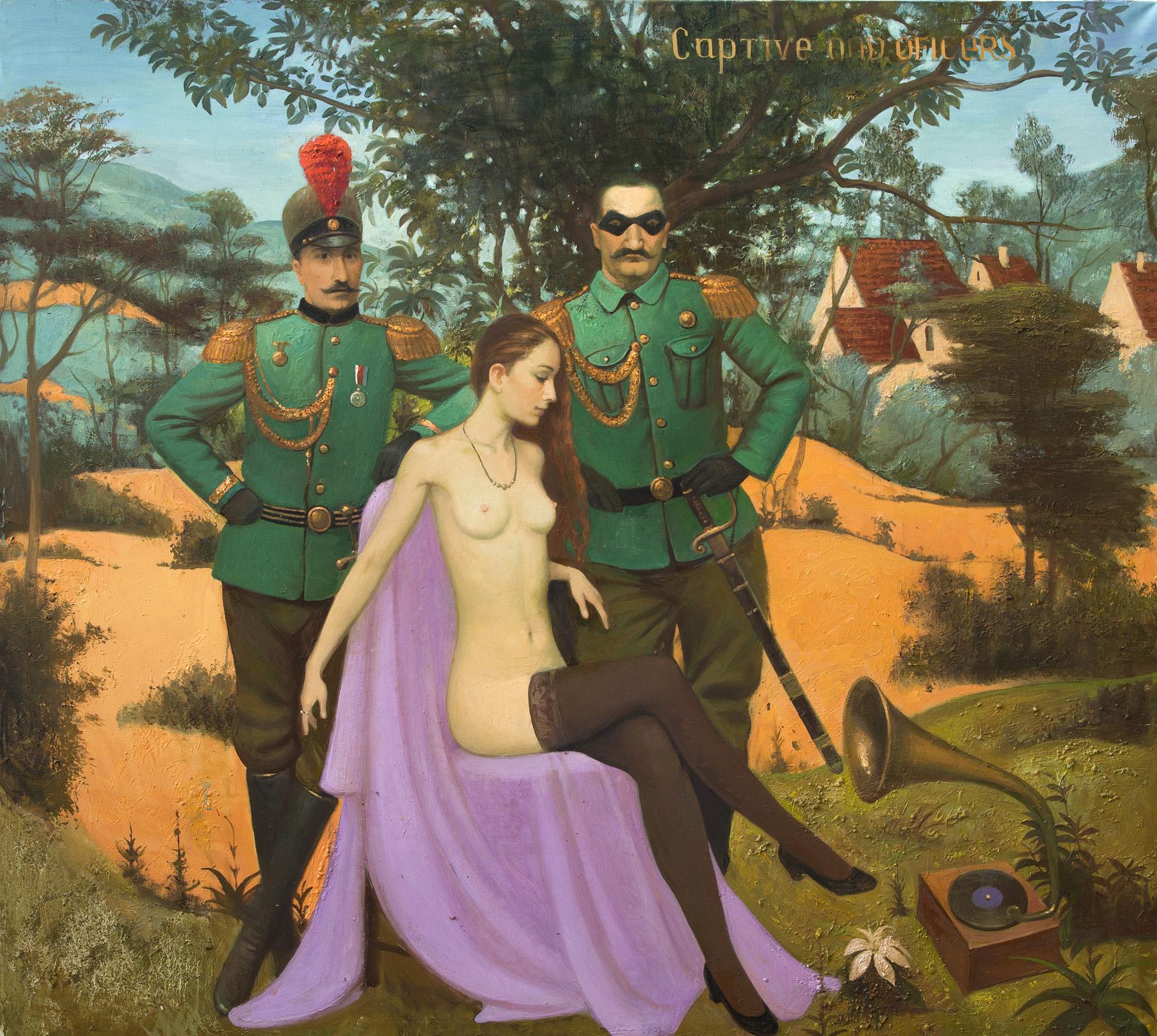 Captive and officers. Original modern art painting