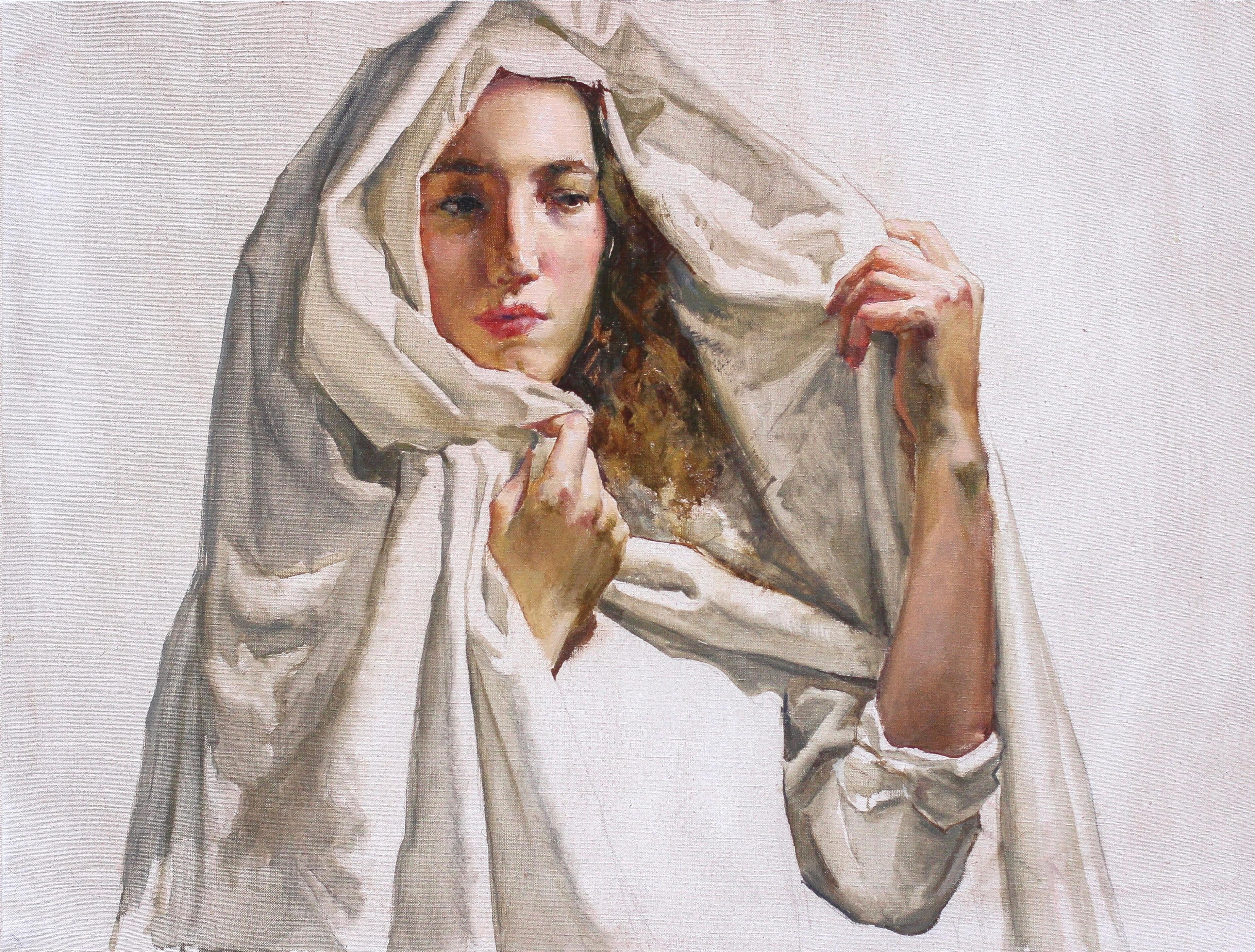 Portrait of Elena in draperies. Original modern art painting