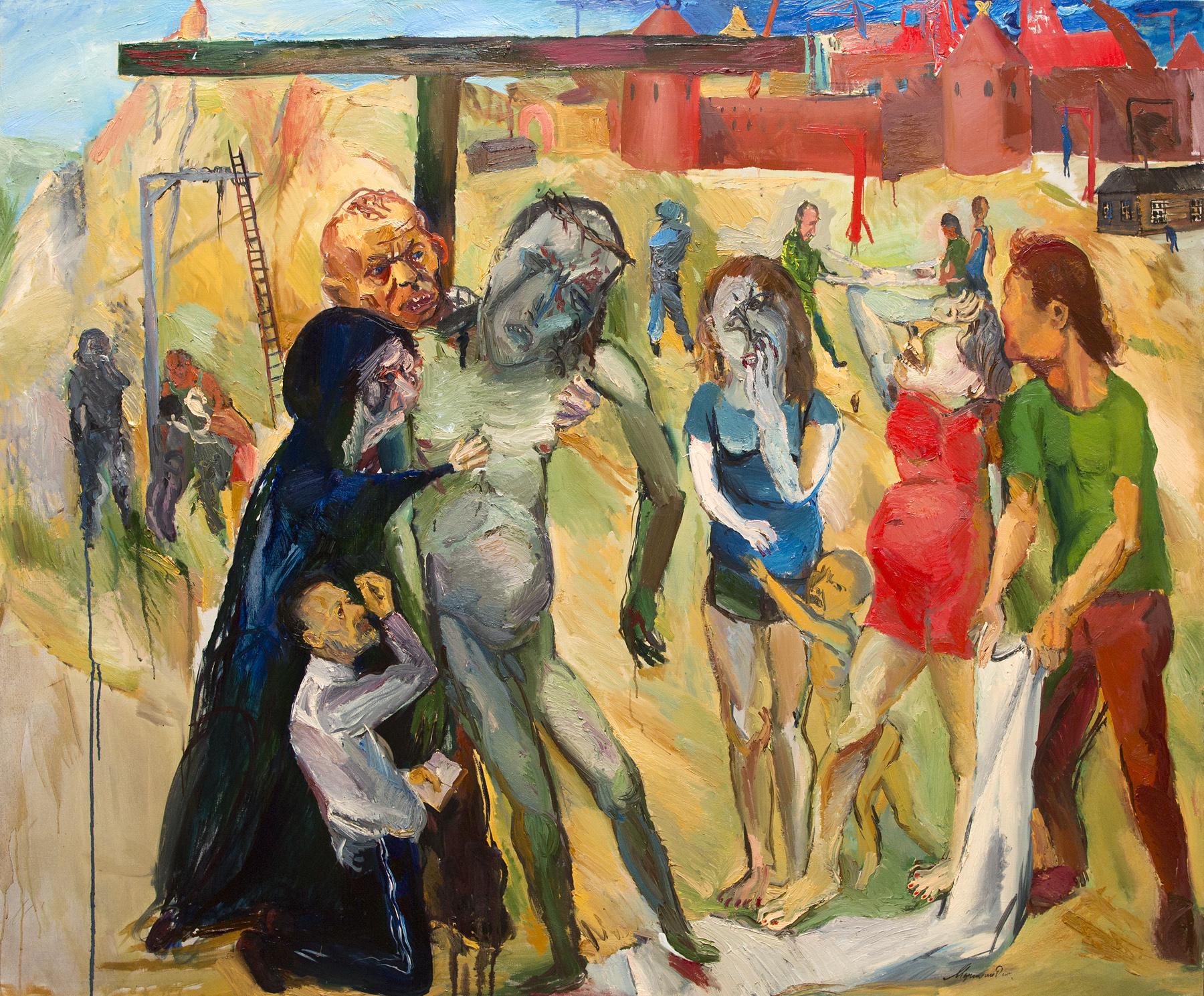 "Descent from the Cross". Original modern art painting