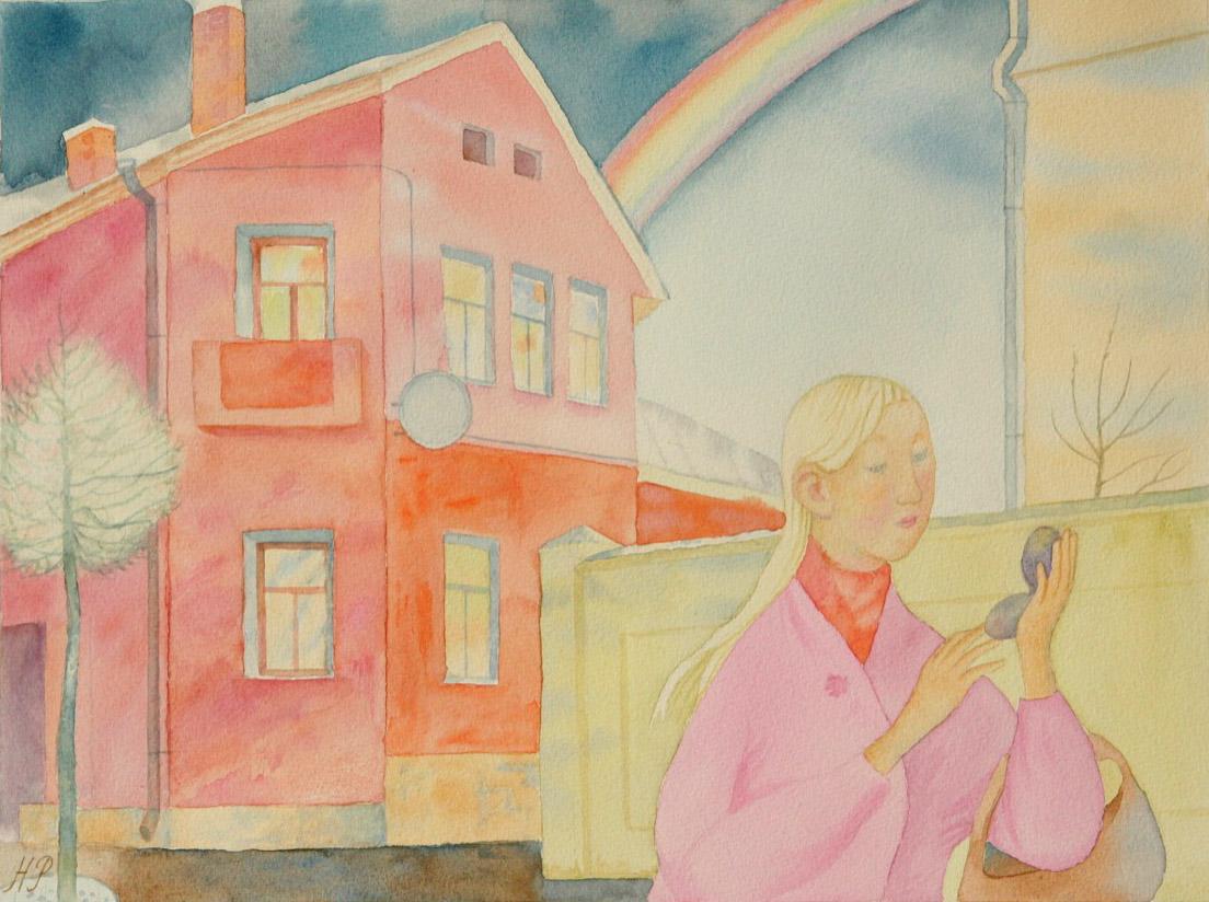 Pink house. Original modern art painting