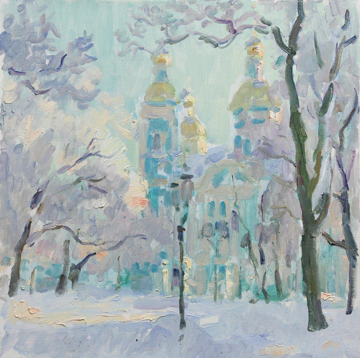 Nikolsky garden. Winter. Original modern art painting