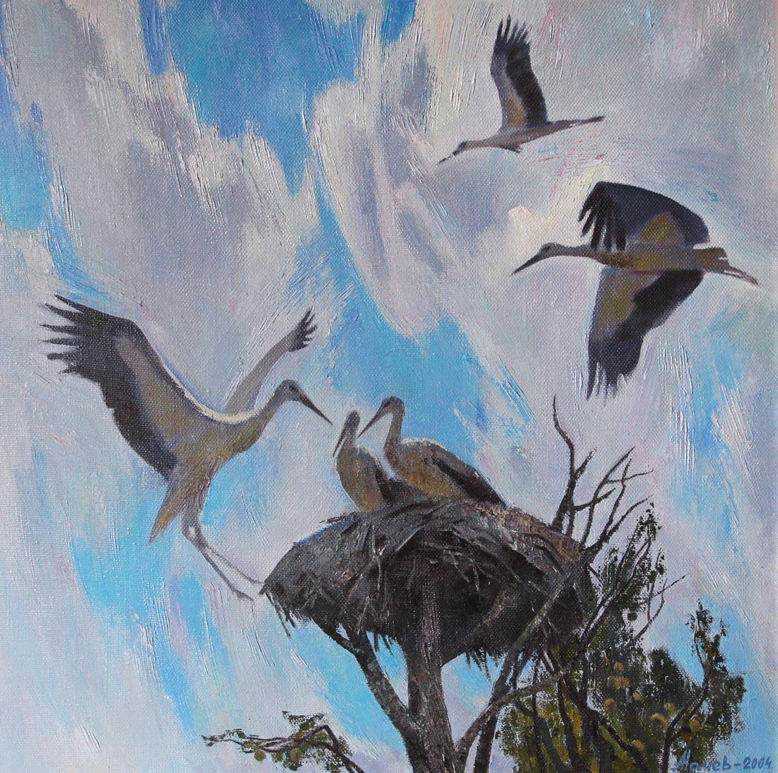 солнечные птицы. Original modern art painting