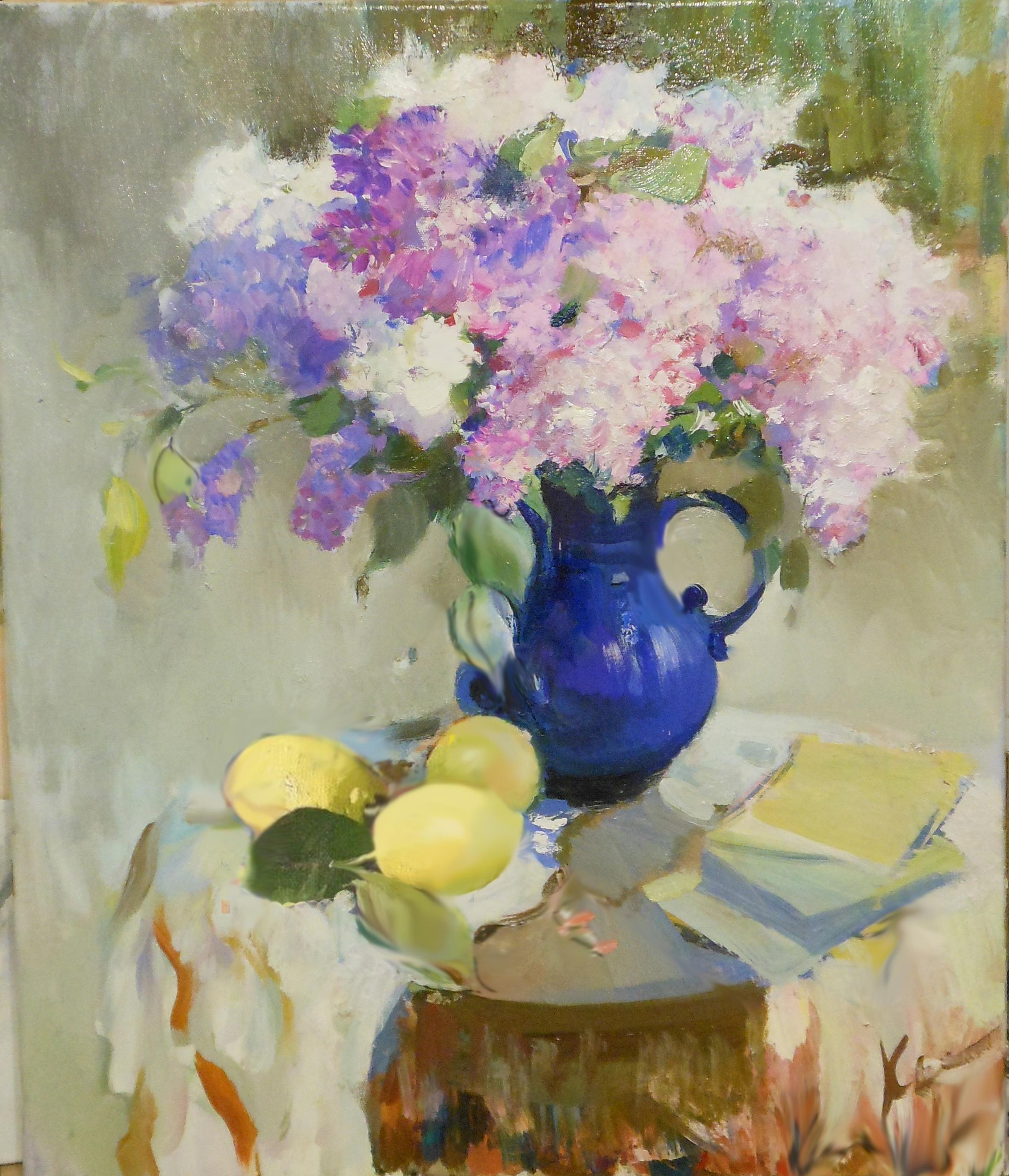 Still life with lilac. Original modern art painting