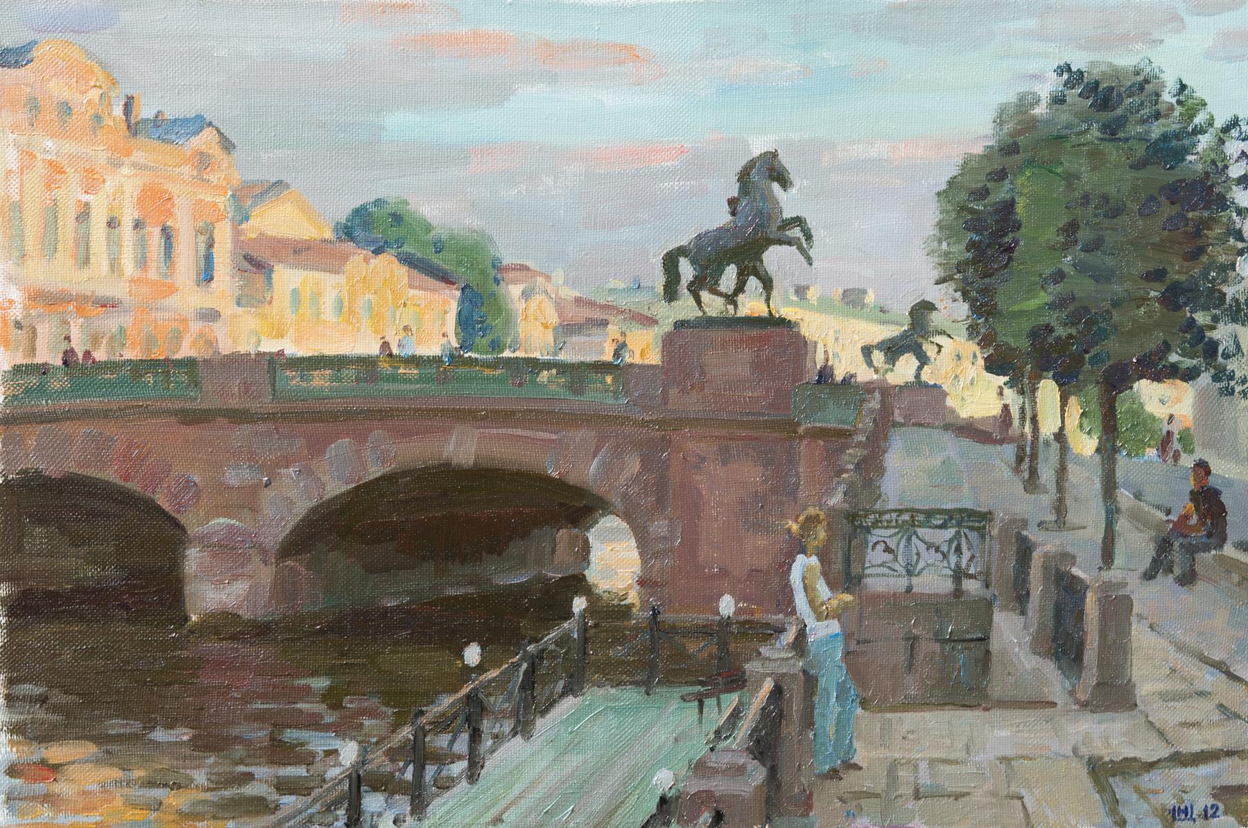 Anychkov bridge. Original modern art painting