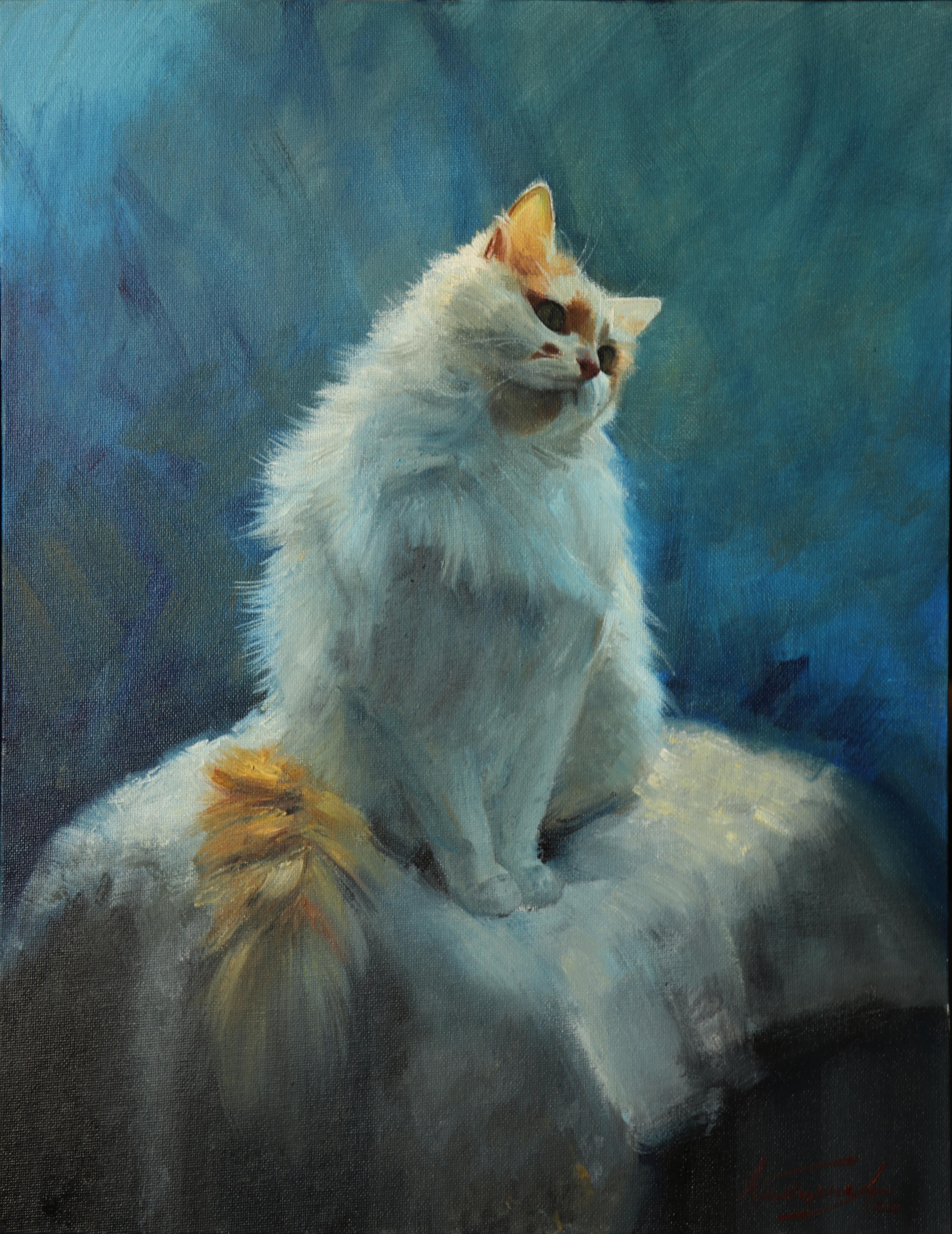 Fluffy cat Timosha. 2022. Original modern art painting