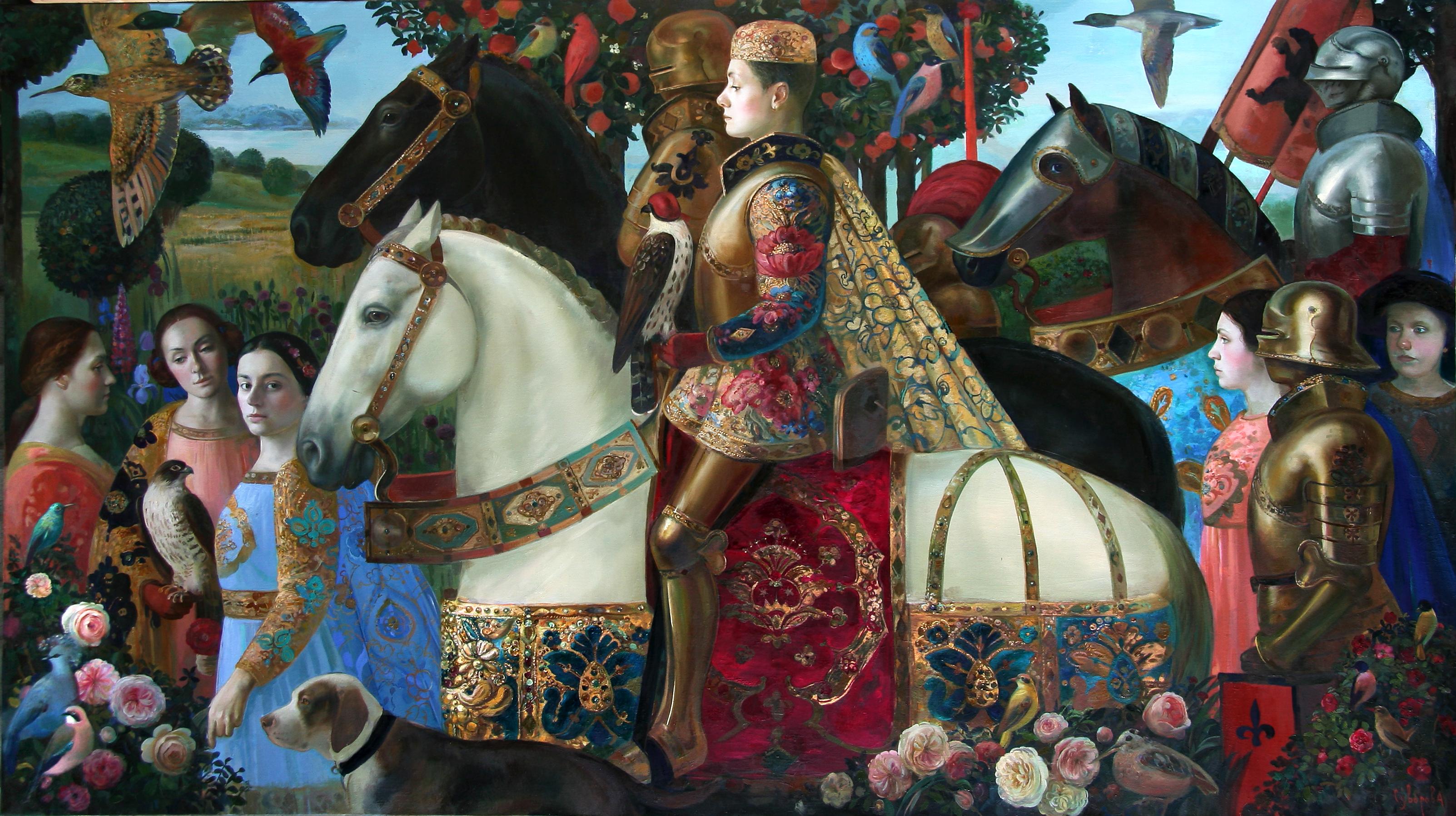 Royal hunting. Original modern art painting