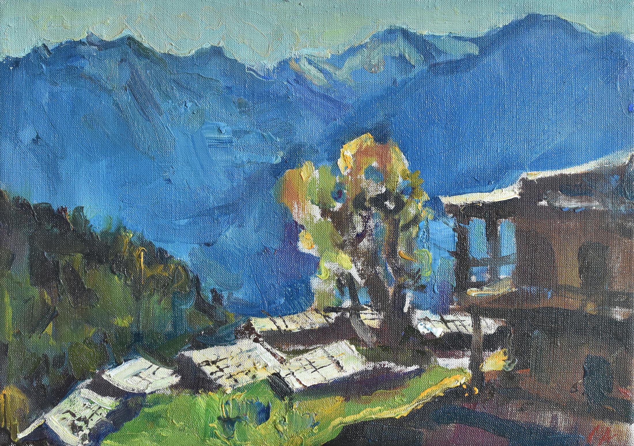 Stone roofs. Original modern art painting