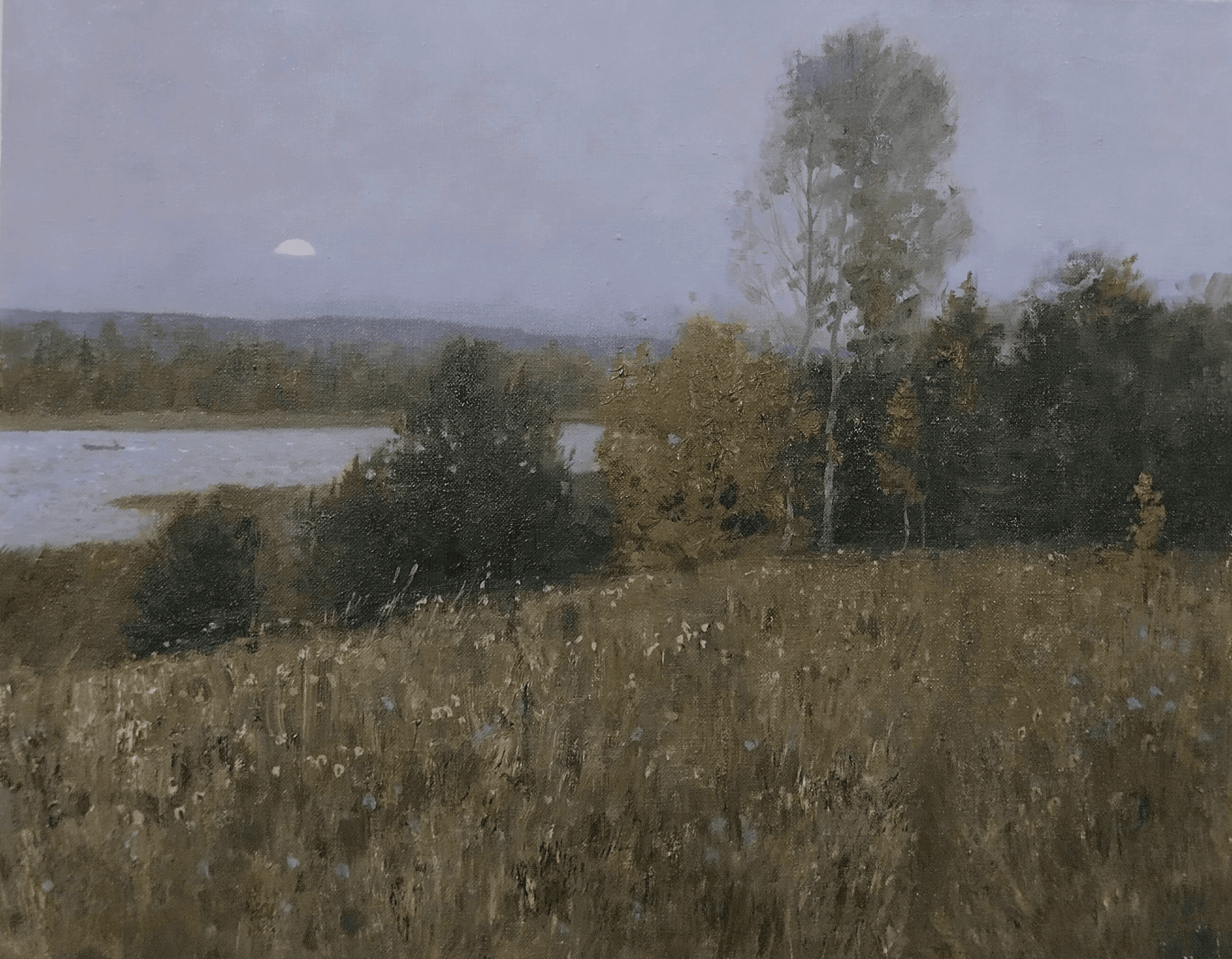 Boat's noise in silence. Country. . Original modern art painting