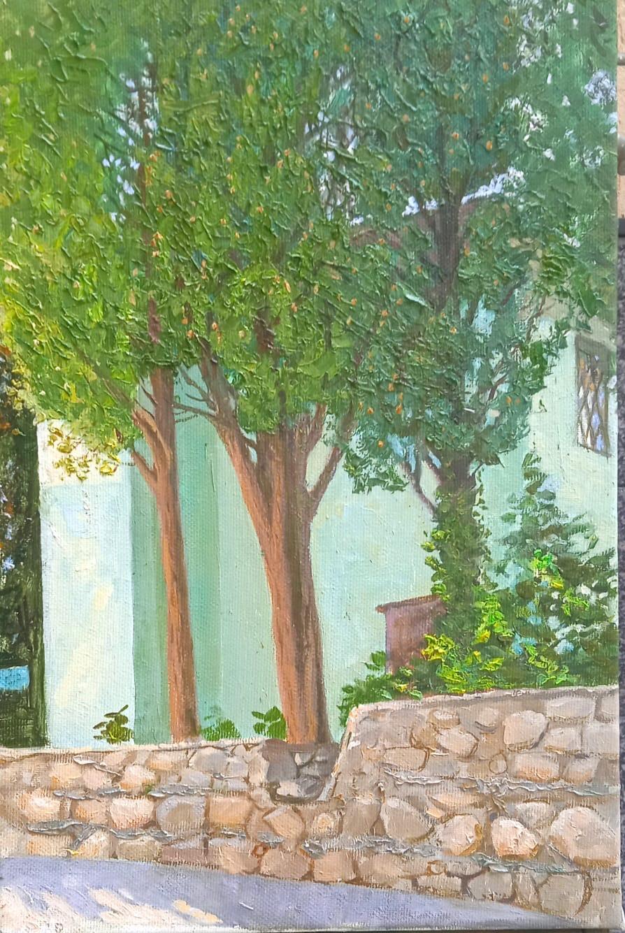Cypresses in Crimea.. Original modern art painting