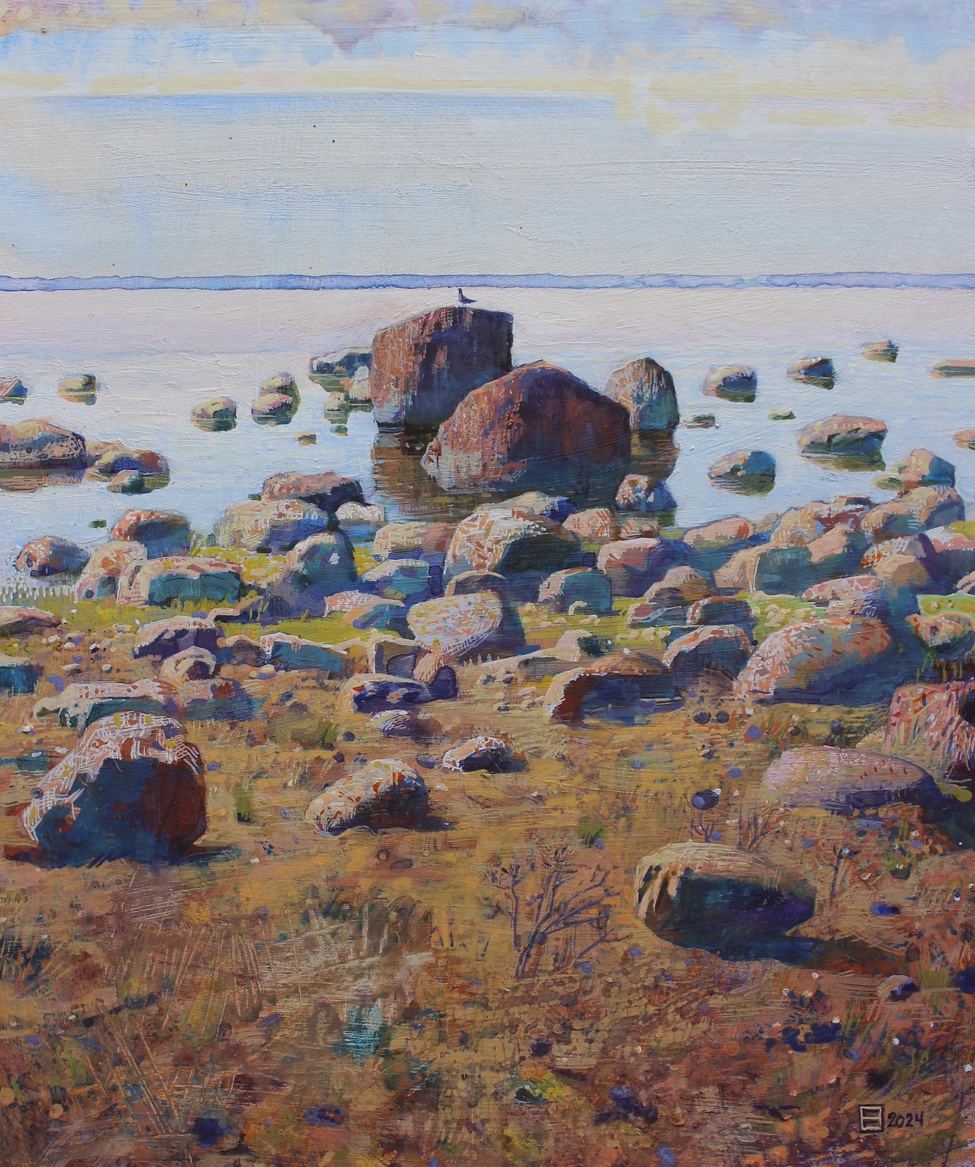 Stones on the Gulf of Finland. Original modern art painting