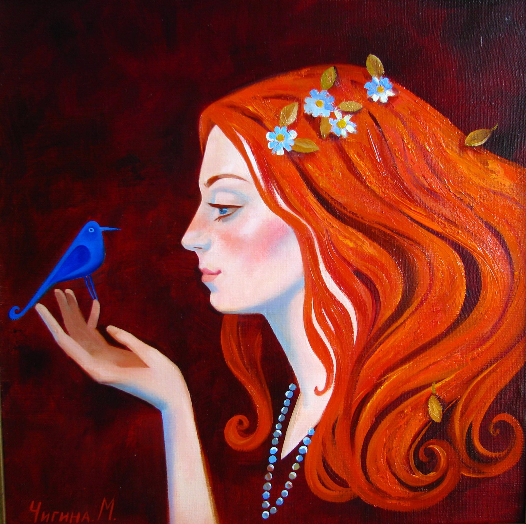 The Bird of Happiness. Original modern art painting