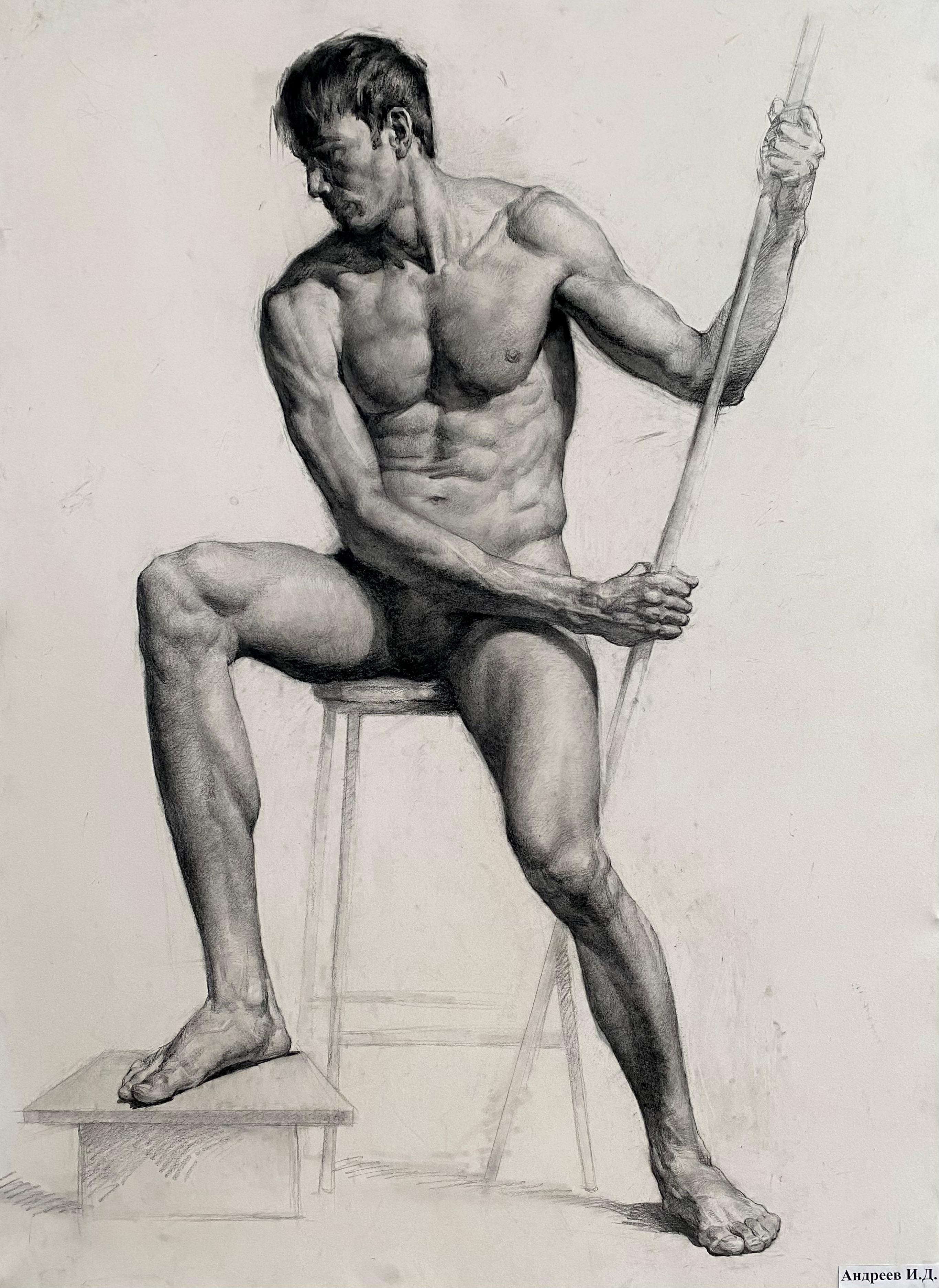 Drawing of a man. Original modern art painting