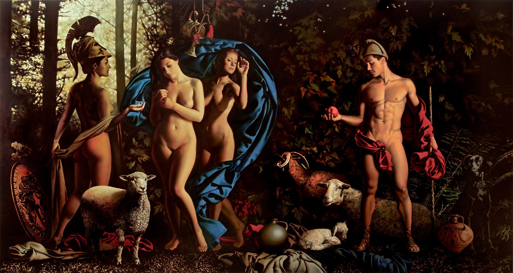 The judgment of Paris. Original modern art painting