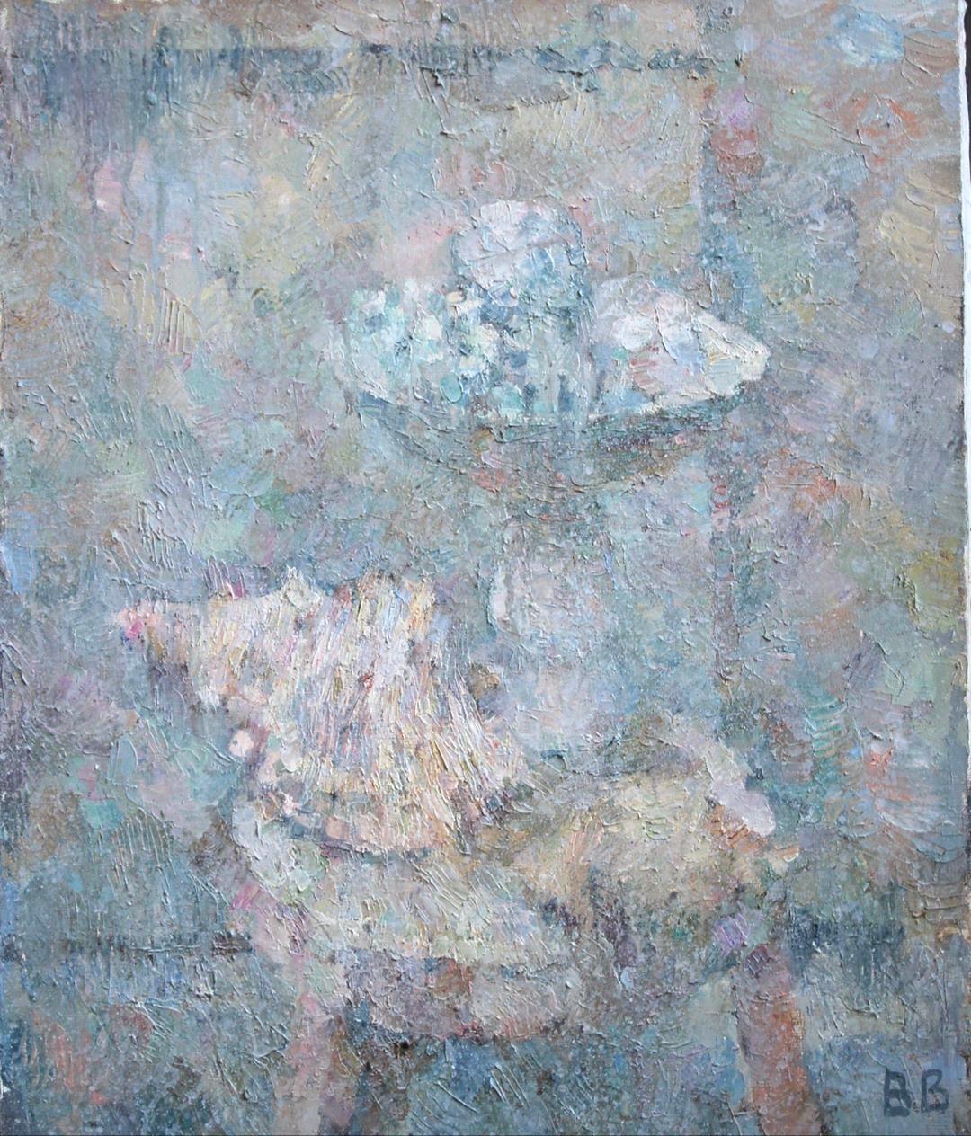 Shells and white vase. Original modern art painting