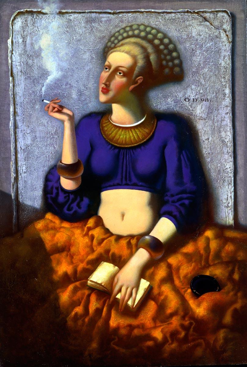 курящая женщина. Original modern art painting