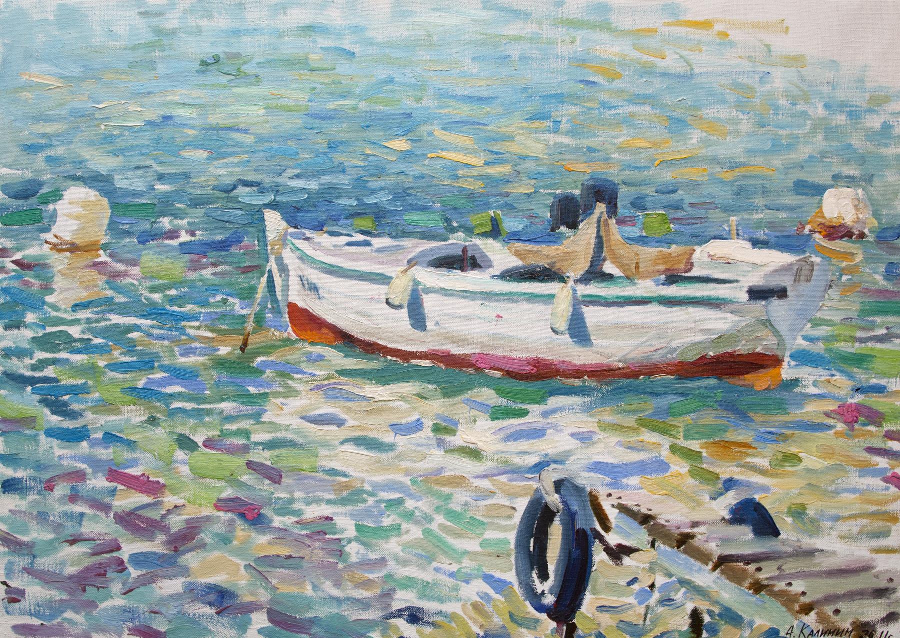 Boat Bay of Kotor. Original modern art painting