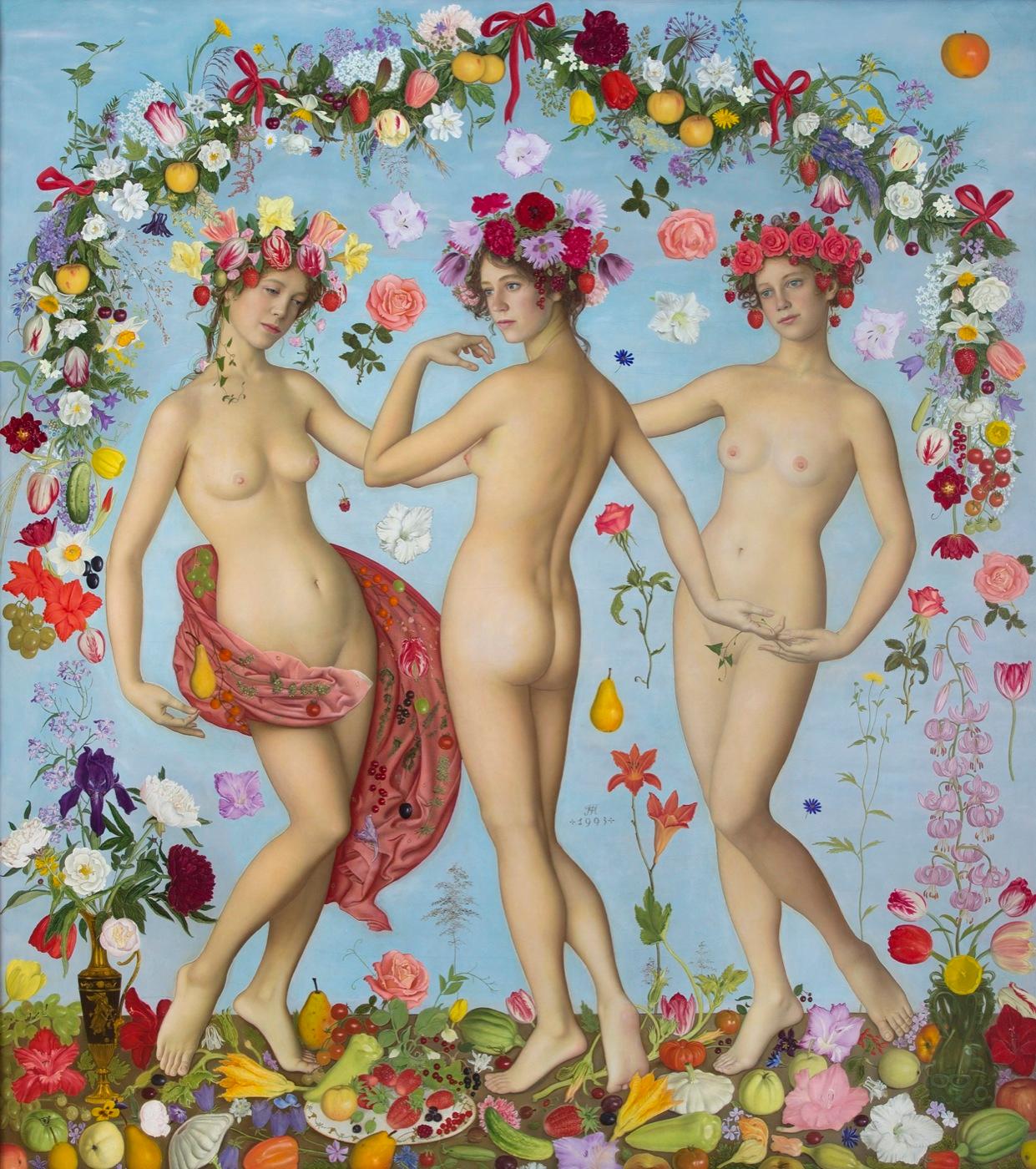 "身体和花。 大自然的果实. Original modern art painting