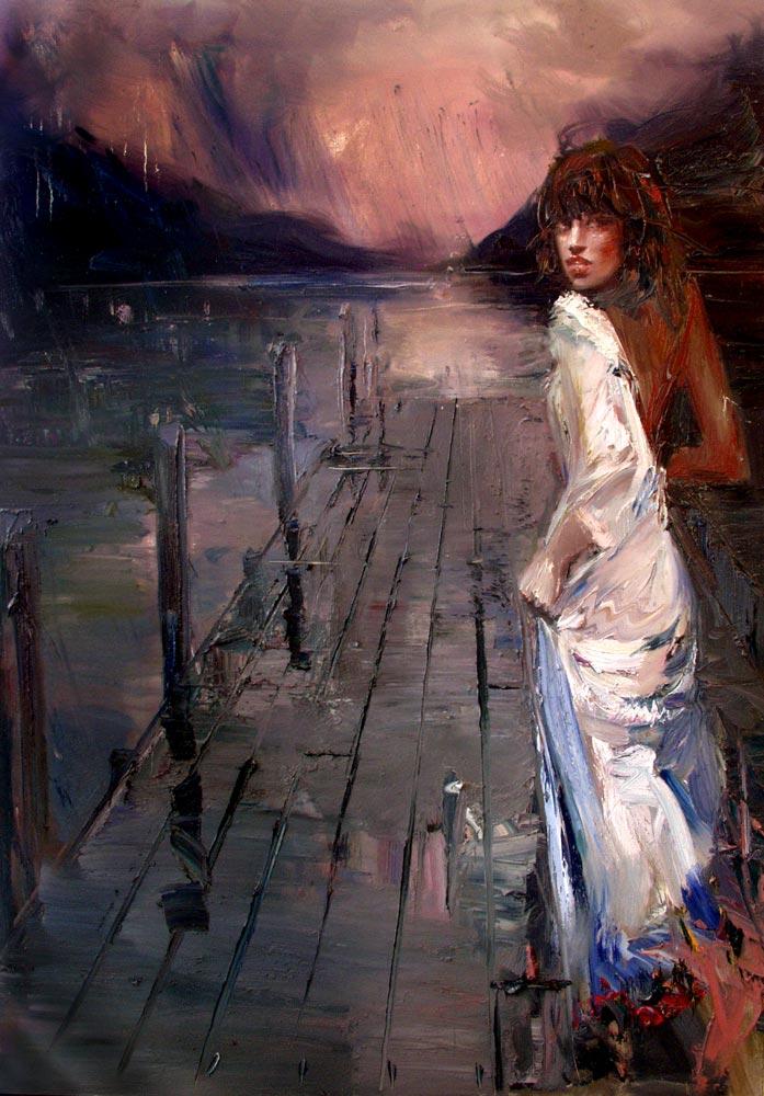 On the pier. Original modern art painting