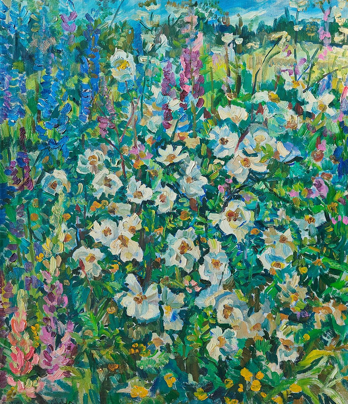 Лето - уголок сада, Белый шиповник  2006 г . Original modern art painting