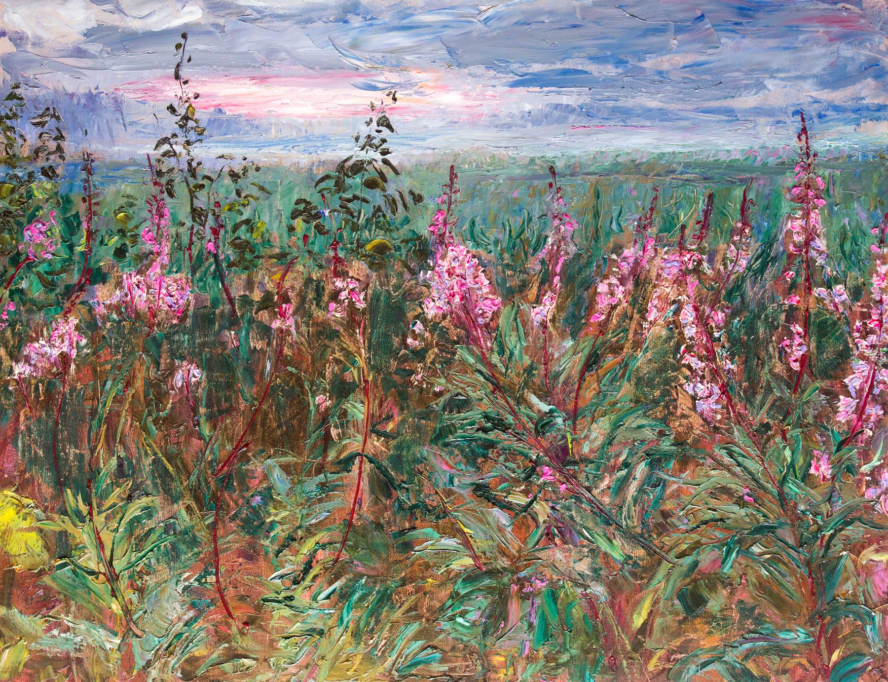 Night fireweed. Original modern art painting