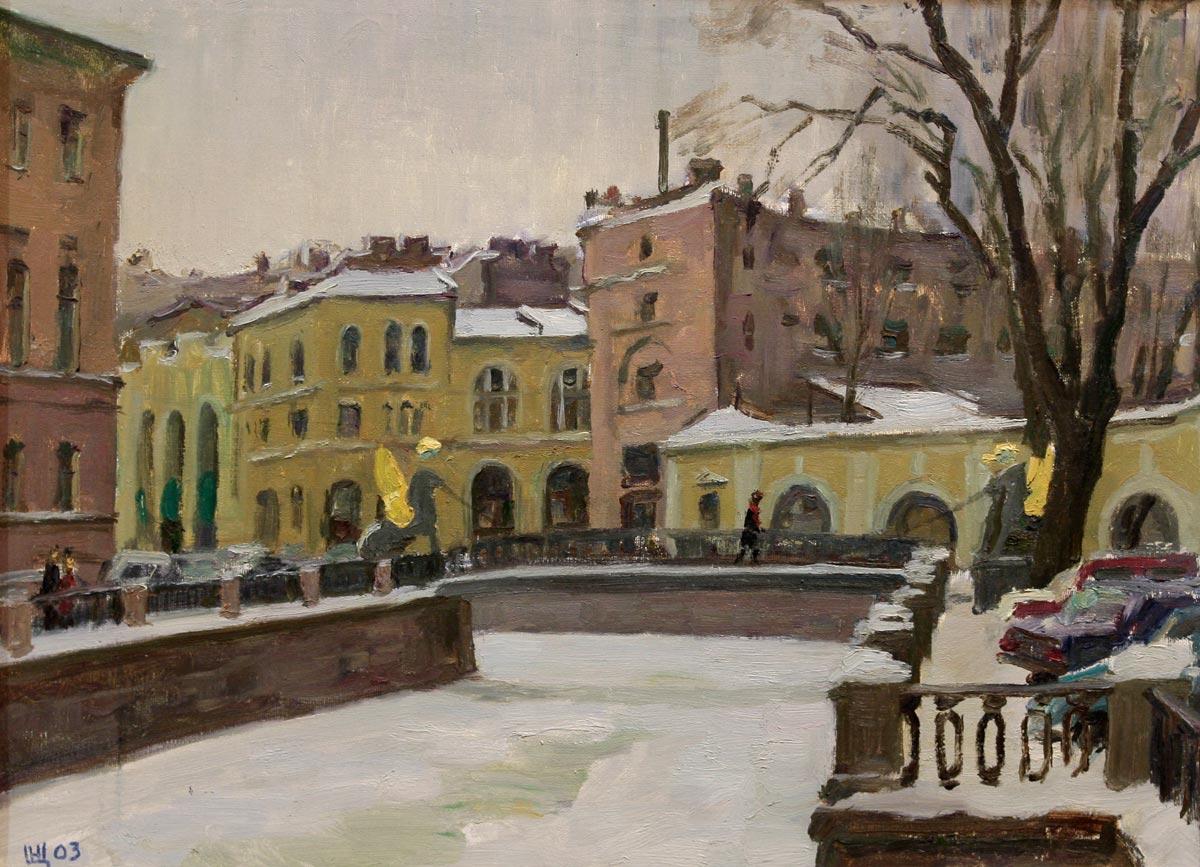 银行桥. 冬天. Original modern art painting