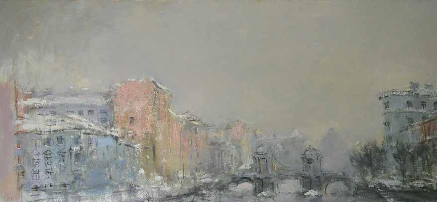 река Фонтанка. Мокрый снег, 2005 год. Original modern art painting