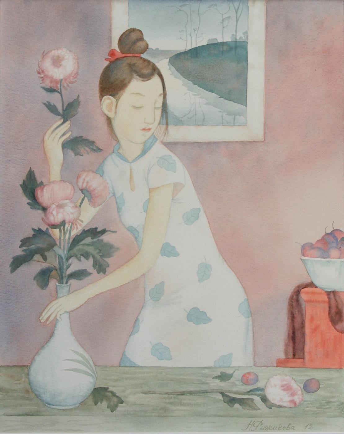 梅花和菊花. Original modern art painting