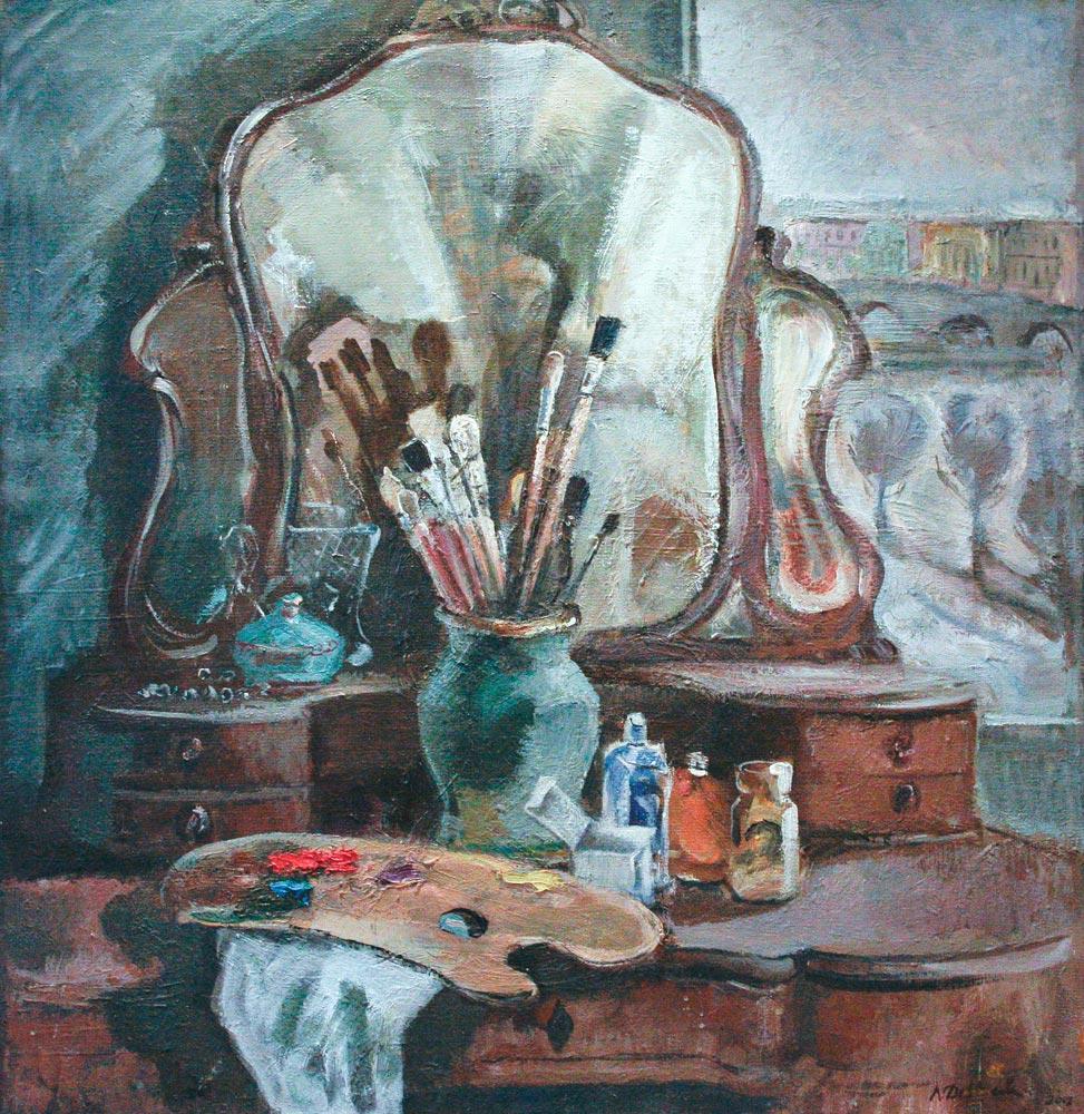 Still life with palette. Original modern art painting