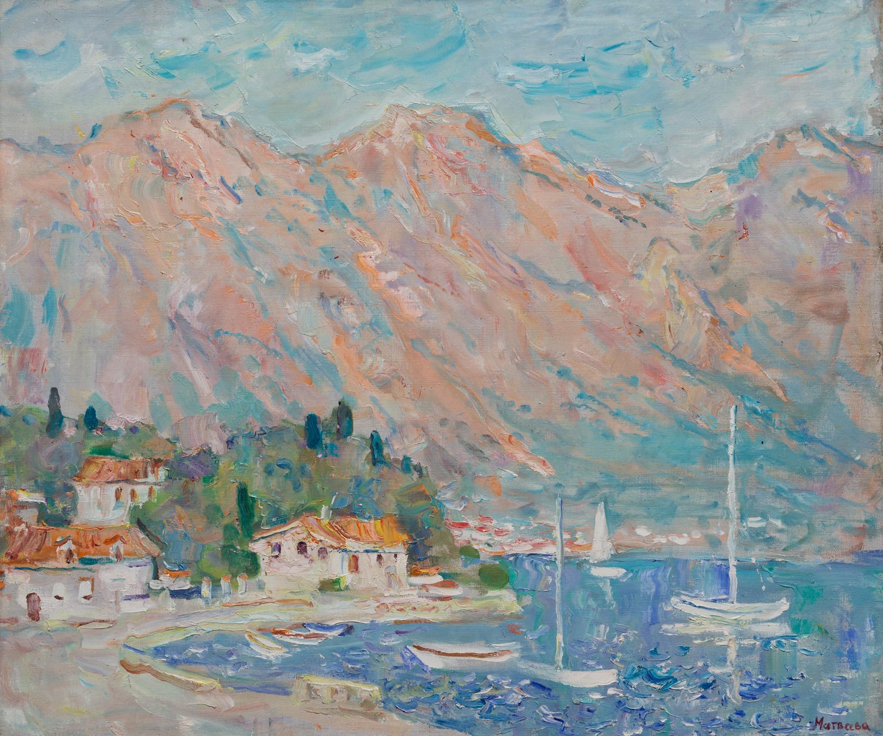 Pink mountains. Original modern art painting
