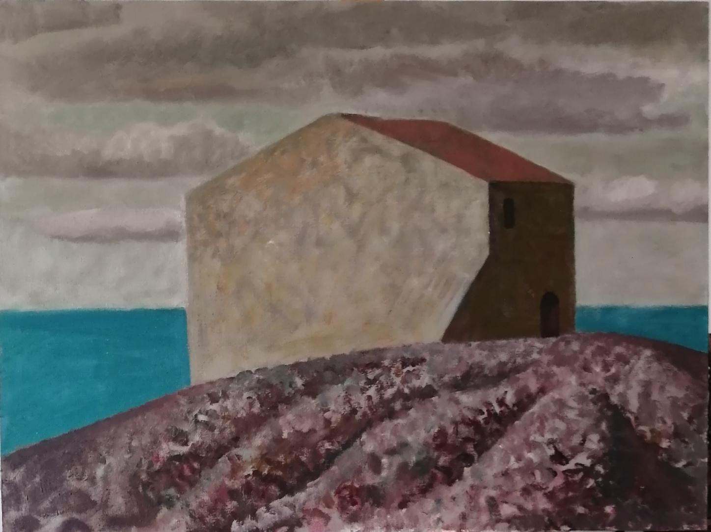 House by the sea. Original modern art painting