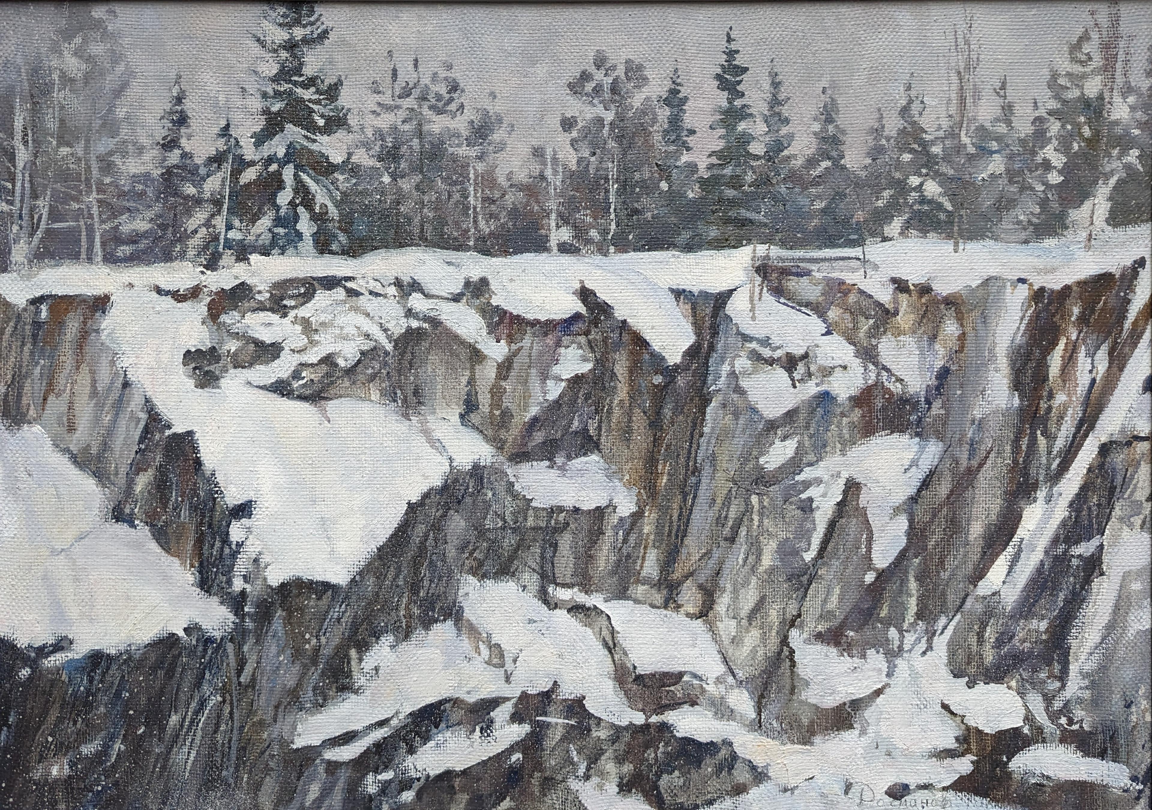 Ruskeala marble quarry. Original modern art painting