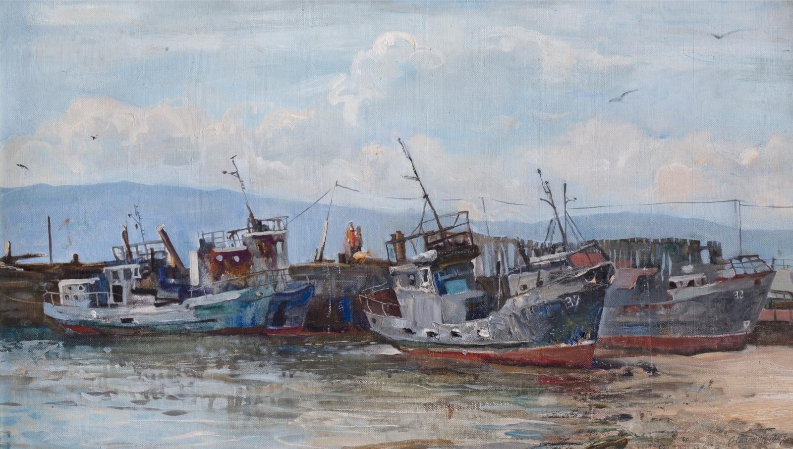 Озеро Байкал. Катера. Original modern art painting