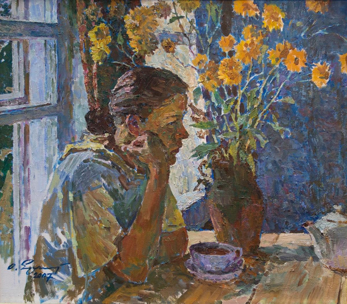 Morning tea. Dasha. Original modern art painting