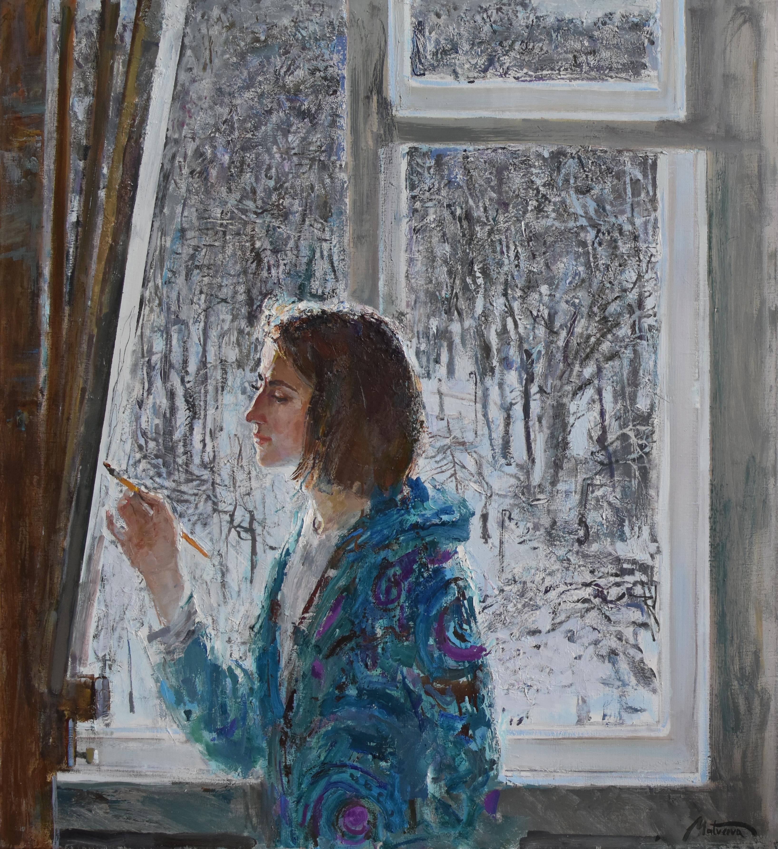 Winter selfportrait. Original modern art painting