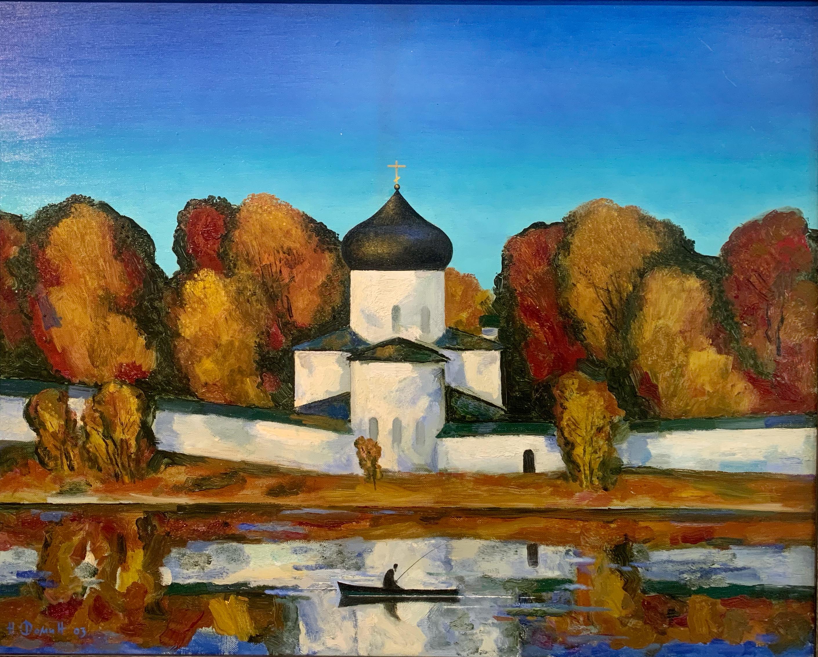 Pskov. Mirozhsky monastery. Original modern art painting