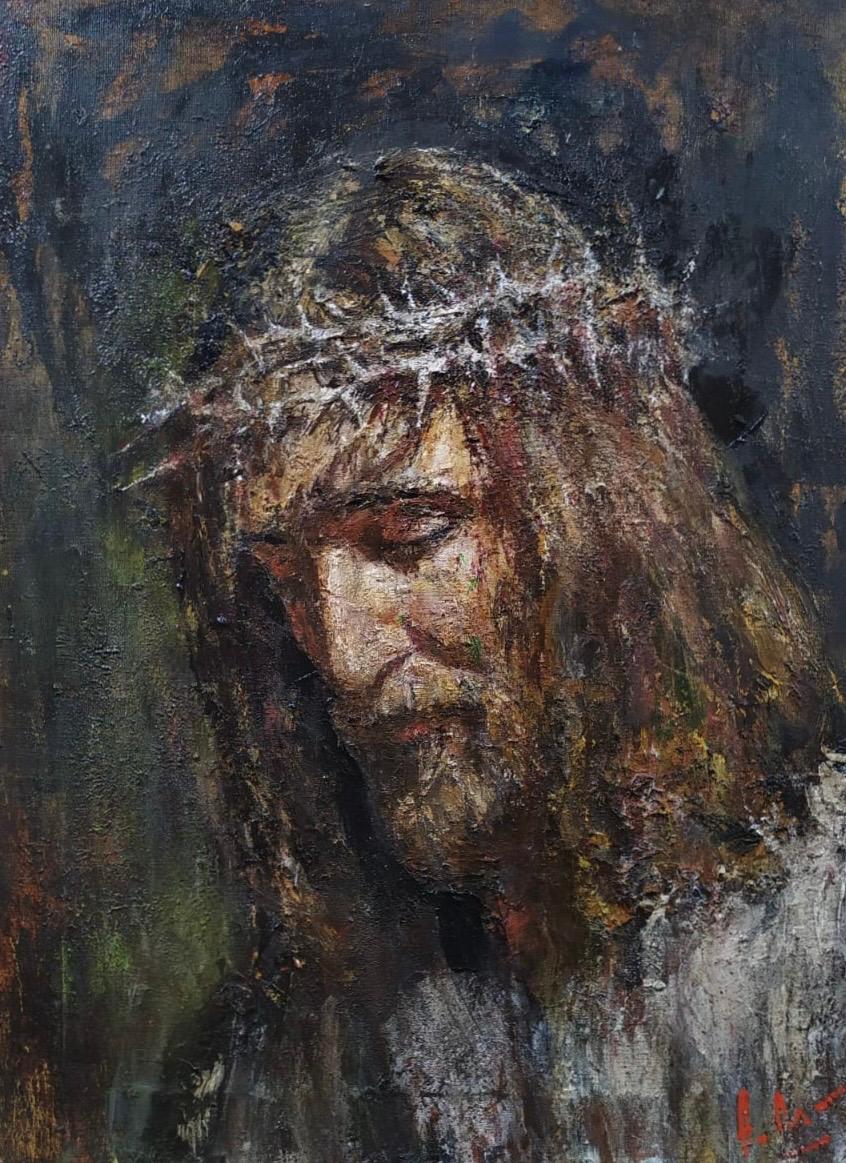 Голова в терновом венке. Original modern art painting